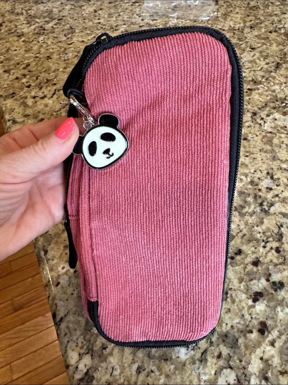 Pink Zip Pencil Pouch with Panda Charm